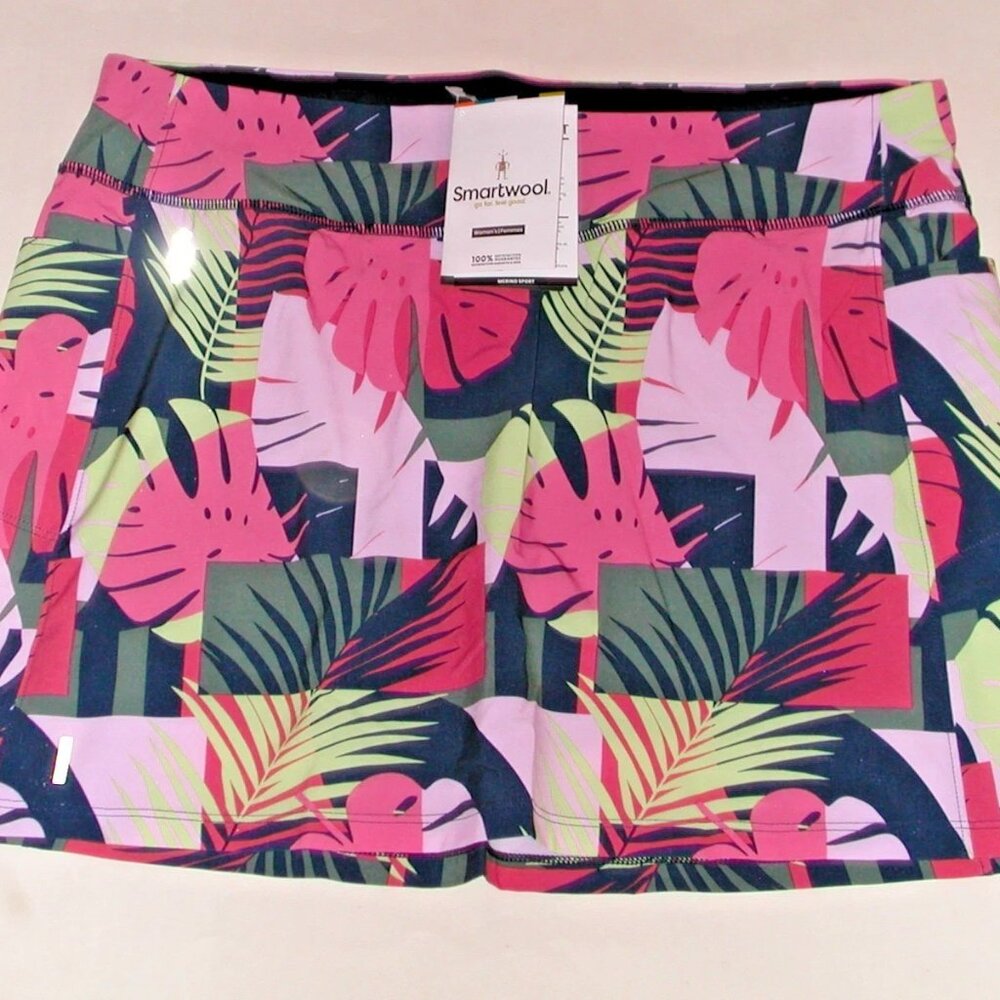 SmartWool Merino Sport Lined Skirt Womens Small Sunset Coral Palm Print $70.00